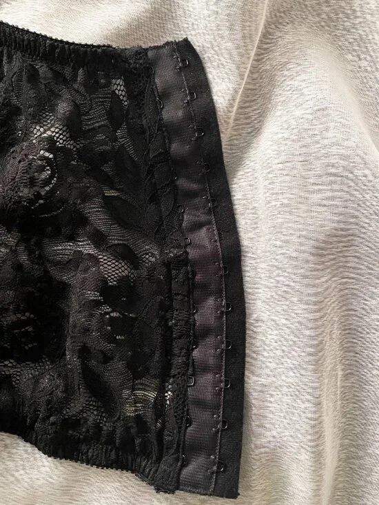 Rare: Vintage Christian Dior Black Lace + Chiffon Rose Detail Bustier - Size 34B - Picture 10 of 11